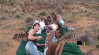 Group Two black babes pounded outdoors Masturbation