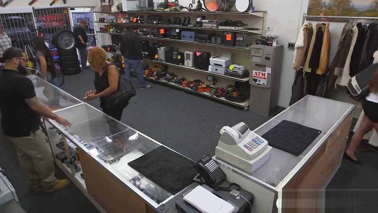 American Bubble butt babe boned by pawnshop owner in the office Asshole - 1