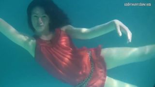 Interview Red Dressed Mermaid Rusalka Swimming In The Pool Real Amateur