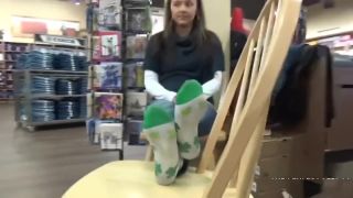 Fuskator Teen girl takes off her socks to show her bare feet in public Small Tits Porn