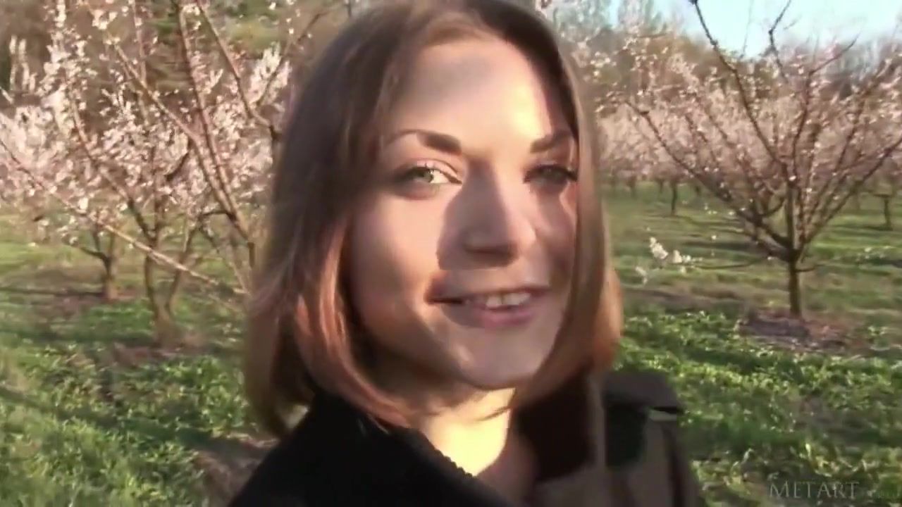 White Russian girl stripping in nature Clit
