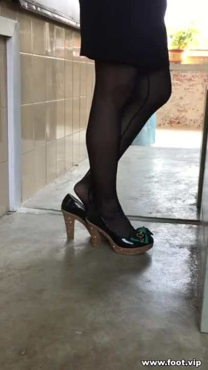 White Girl Chinese Primary School Teacher in Black Nylon Shoeplay and Dipping is in Class ILikeTubes
