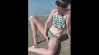 Rough Sex Porn Bella Masturbates on Public Beach - Creamy Cum and Squirt Crossdresser