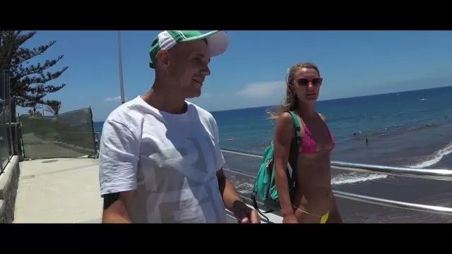 Hardcore Rough Sex TRAVEL SHOW with Sasha Bikeyeva in a Micro Bikini. Canarias Beaches Part 2 Eat