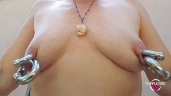 Shemale Porn Nippleringlover Pumping Pierced Tits with Pussy Pump Inserting 2 Large Gauge Nipple Rings in Nipples NudeMoon