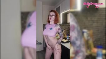 Suck Cock Busty Redhead Dances Naked on Kitchen - Soft Erotica Porn Jizz