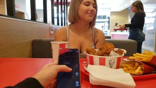 NudeMoon Lush Control in Public KFC and Creampie in the Bathroom Compilation