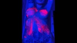 Amatuer Babe in Neon in Paint Plays with Pussy Gym