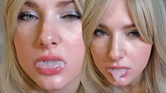 Girlfriend Sexy Blonde Sensual Sucks Big Dick and Licks Balls to Cum in Mouth Mommy