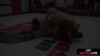 Inked Busty wrestling dykes strapon fuck lesbians in kinky group Face Fucking