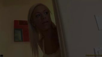 Masturbates Blonde Horny Babe get caught after having a shower wants to fucked. Amateur Cumshots