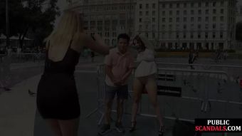Bottom Brunette gets a public group fuck after giving head Pissing