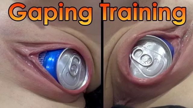 Double My wife trains stretching her pussy with soda can and coffee can Boobies
