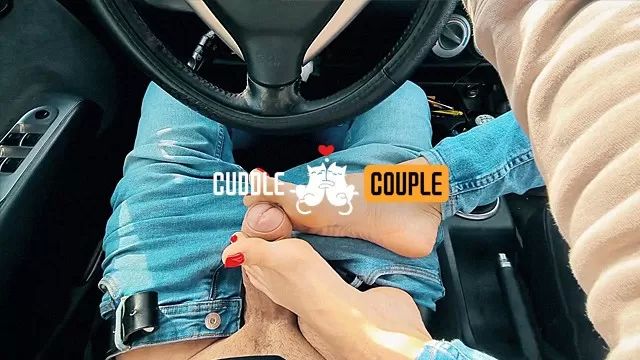 Tits Footjob Handjob till Cum while driving Solo Female