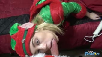 Curious 18 yo Blonde Elf w/Braces gets fucked by santa Anal Play