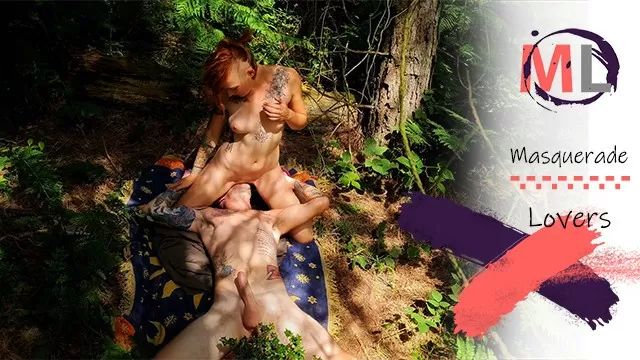 Tinder Passionate Redhead rides a hard cock in the WOODS! Footworship