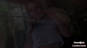 BestSexWebcam Freckled blonde cutie wanking oiledup dick in POV action Latex