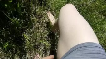Thick Shemale pissing outdoor in panties on the lake. Extreme outing ThePorndude