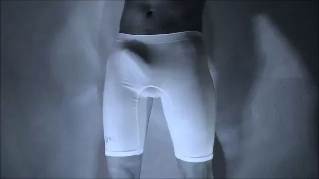 Butt Bulging Boner in white compression shorts Holes