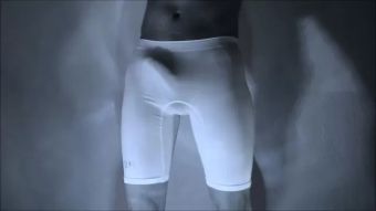 Workout Bulging Boner in white compression shorts Tube77