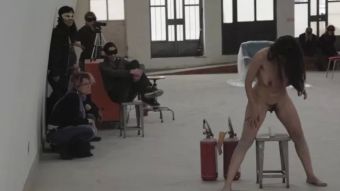 Danish The Perfect Human - performance art by Rosario Gallardo naked in public Dyke