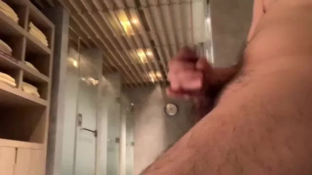Glasses Jerking off in hotel sauna Milf Porn