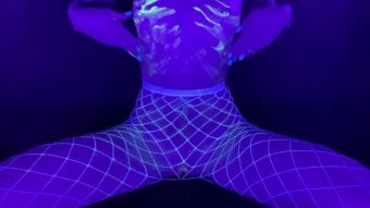 Softcore White fishnets, a rabbit tail butt plug, blacklight, glow-in-the-dark lube, dildo & vibrator orgasms Hot Pussy