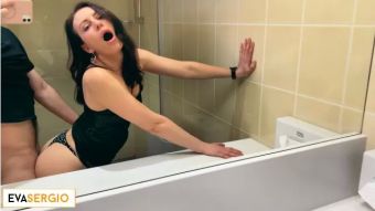 Big Dildo Stranger Fucked College Girl in the Toilet on Student Party - POV Juggs