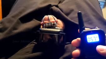 Nice Sub uses a Shock Collar on his Dick while in Chastity VEporn