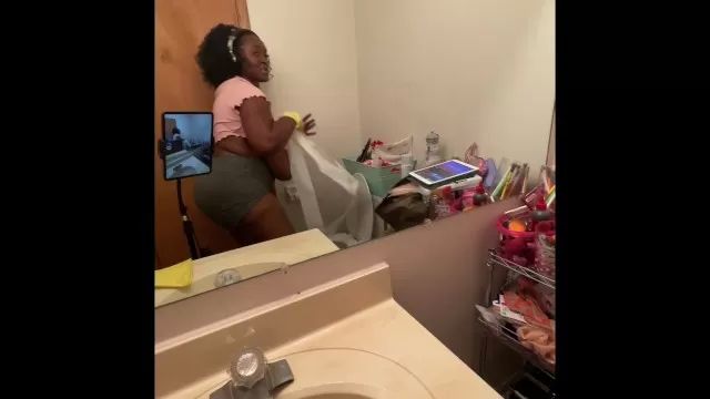 Cumload Ebony BBW cleaning nipples hanging out my shirt Vivid