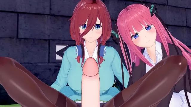 Free Amature Porn The Quintessential Quintuplets POV Threesome Sex with Miku and Nino Bubble Butt