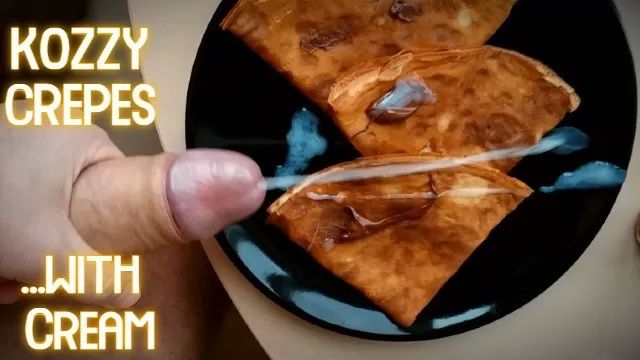 Amateur "Crepes with cream" - cuming on food Blow Job