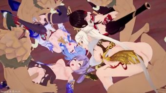 Gayclips 0128 - 【R18-MMD】永夜 - Genshin Impact all female character - Gimme More Topless