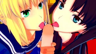 OnOff Fate/Stay Night: Fucking Rin and Saber at the Same Time (3D Hentai Uncensored) Royal-Cash