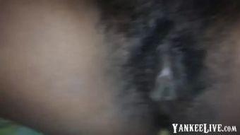 Hot Naked Girl Ebony with hairy pussy and long pussy lips Cum Swallow