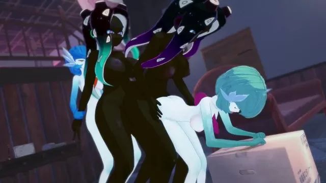 Trans Futa Orgy: Gardevoir and Marina have a all out clone gangbang Cosplay