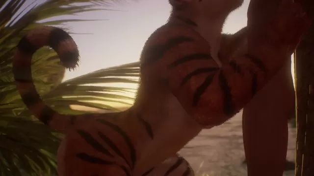 Blow Job Porn Female Tiger Orgasm / Squeezes His Dick (Cum Inside) | Wild Life Furry Big breasts