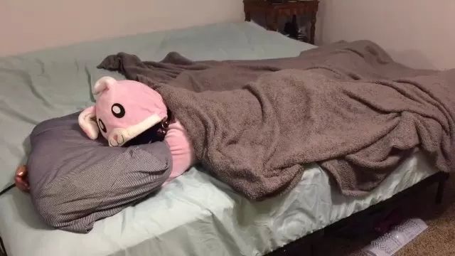 Puta Bunny onesie tied up and fucked in bed Branquinha