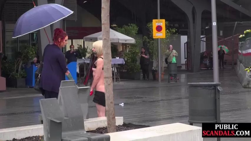 Australian Lezdom redhead MILF shows teen bondservant outdoor in public Ass Fucked